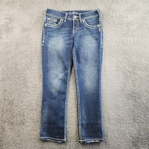 Silver Jeans Denim - Silver Jeans Women's 26 Suki Low Rise Ankle Crop Thick Stitch Stretch Blue Denim